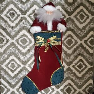 Vintage Red and Green Velveteen Santa Stocking